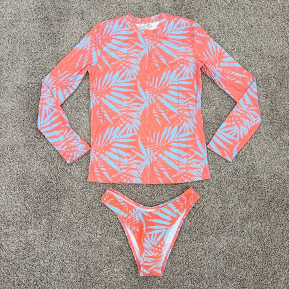 Salt Life Rash Guard Set Women's Small Tropical Floral Top & Bikini Bottom NWOT